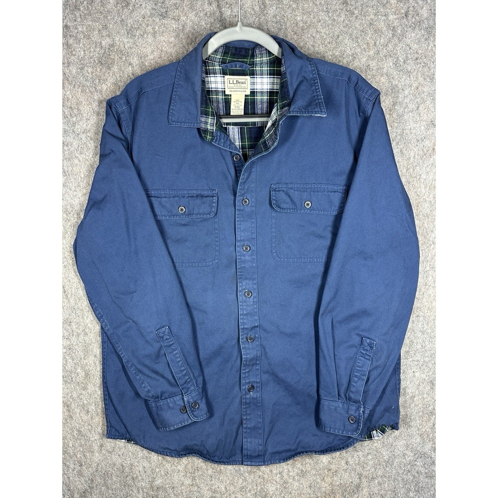 VTG 70s L.L. Bean Traditional Fit Flannel Lined Shirt Jacket Blue Mens M Chamois